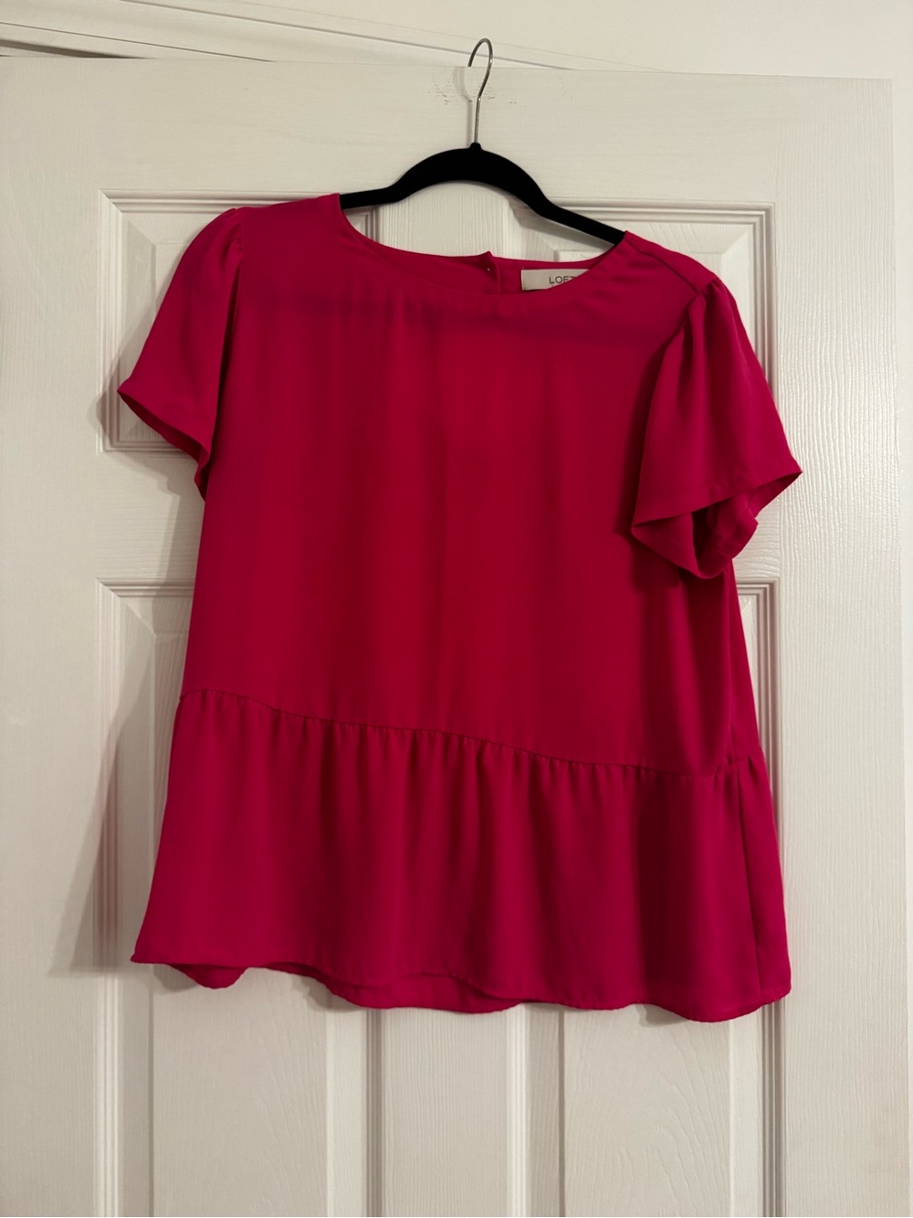 LOFT Fuchsia Pink Short Sleeve Peplum Blouse